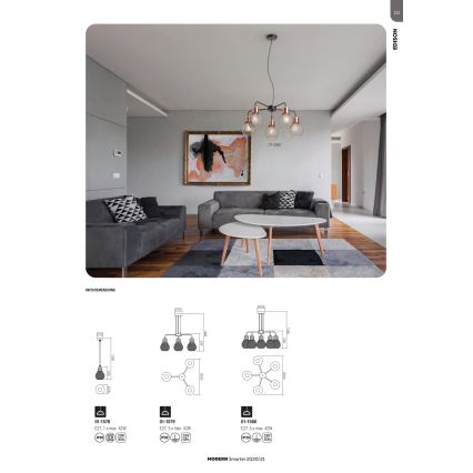 Redo 01-1579 - Κρεμαστό φωτιστικό με καλώδιο EDISON 3xE27/42W/230V Ø 53 εκ. μαύρο/χάλκινο