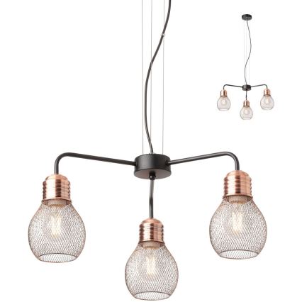 Redo 01-1579 - Κρεμαστό φωτιστικό με καλώδιο EDISON 3xE27/42W/230V Ø 53 εκ. μαύρο/χάλκινο