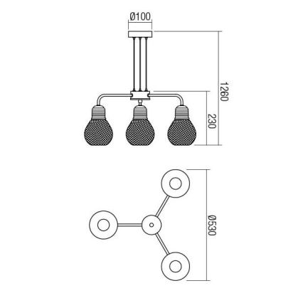 Redo 01-1579 - Κρεμαστό φωτιστικό με καλώδιο EDISON 3xE27/42W/230V Ø 53 εκ. μαύρο/χάλκινο