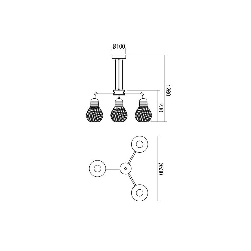 Redo 01-1579 - Κρεμαστό φωτιστικό με καλώδιο EDISON 3xE27/42W/230V Ø 53 εκ. μαύρο/χάλκινο