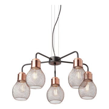 Redo 01-1580 - Κρεμαστό φωτιστικό με καλώδιο EDISON 5xE27/42W/230V Ø 53 cm μαύρο/χάλκινο