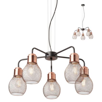 Redo 01-1580 - Κρεμαστό φωτιστικό με καλώδιο EDISON 5xE27/42W/230V Ø 53 cm μαύρο/χάλκινο