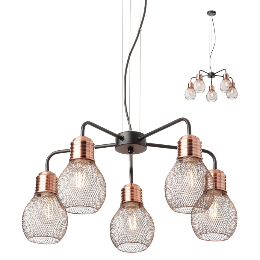 Redo 01-1580 - Κρεμαστό φωτιστικό με καλώδιο EDISON 5xE27/42W/230V Ø 53 cm μαύρο/χάλκινο