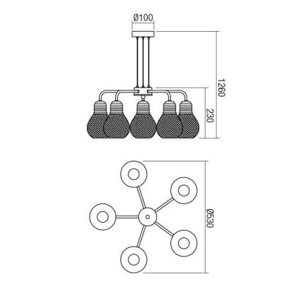 Redo 01-1580 - Κρεμαστό φωτιστικό με καλώδιο EDISON 5xE27/42W/230V Ø 53 cm μαύρο/χάλκινο