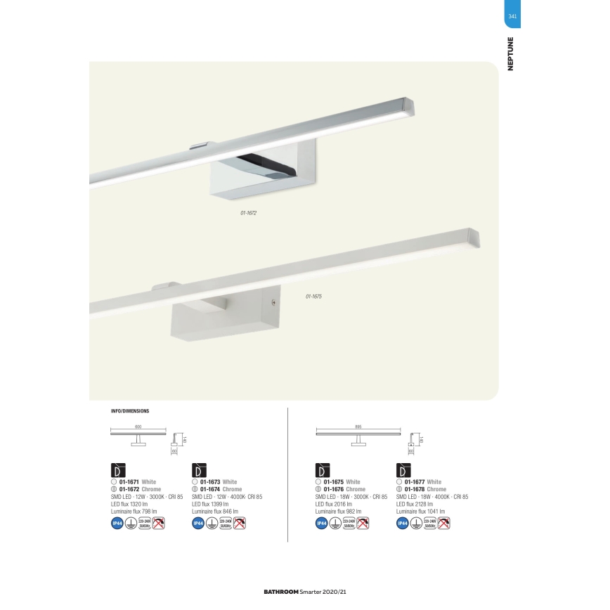 Redo 01-1671 - Φως καθρέφτη μπάνιου LED NEPTUNE LED/12W/230V IP44