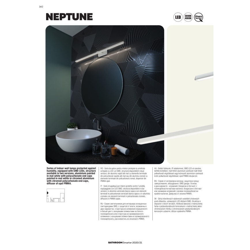 Redo 01-1672 - Φωτισμός καθρέφτη μπάνιου LED NEPTUNE LED/12W/230V 60 cm IP44 γυαλιστερό χρώμιο