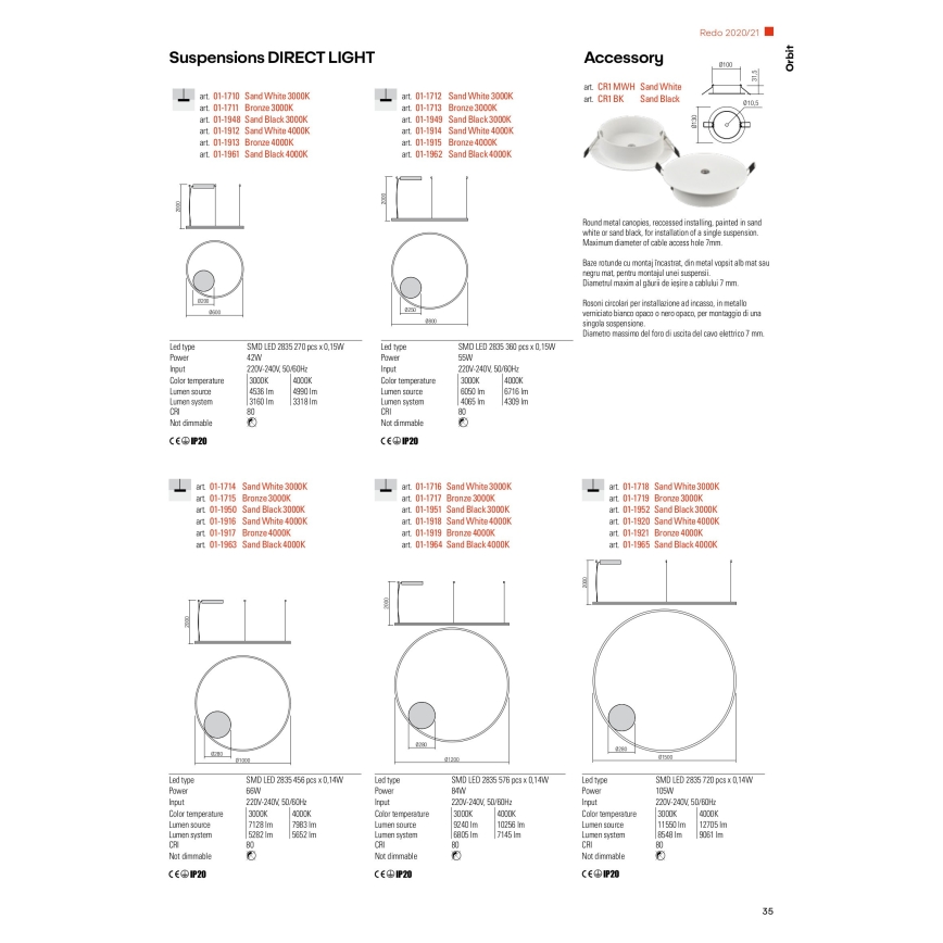 Redo 01-1712 - Πολύφωτο LED σε σχοινί ORBIT LED/55W/230V