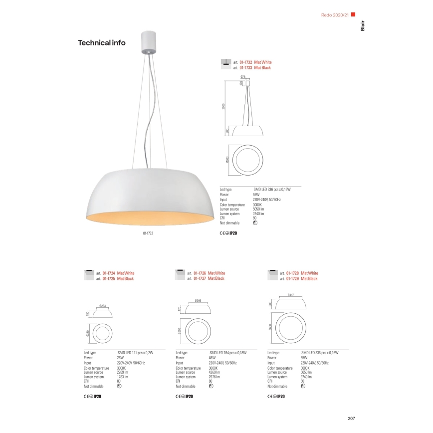 Redo 01-1732 - Πολύφωτο LED με συρματόσχοινο BLAIR LED/55W/230V 3000K λευκό