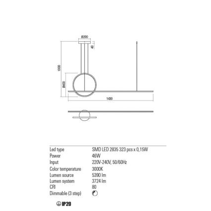 Redo 01-1734 - Led Dimmable κρεμαστό φωτιστικό οροφής GIOTTO LED/46W/230V λευκό