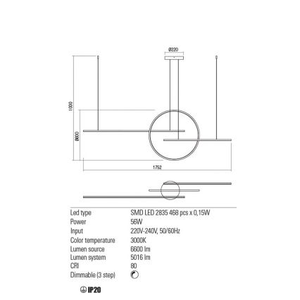 Redo 01-1736 - Led Dimmable κρεμαστό φωτιστικό οροφής GIOTTO LED/56W/230V λευκό