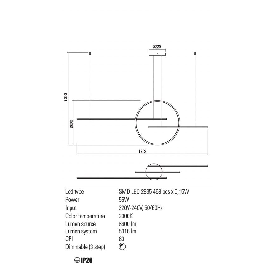 Redo 01-1736 - Led Dimmable κρεμαστό φωτιστικό οροφής GIOTTO LED/56W/230V λευκό