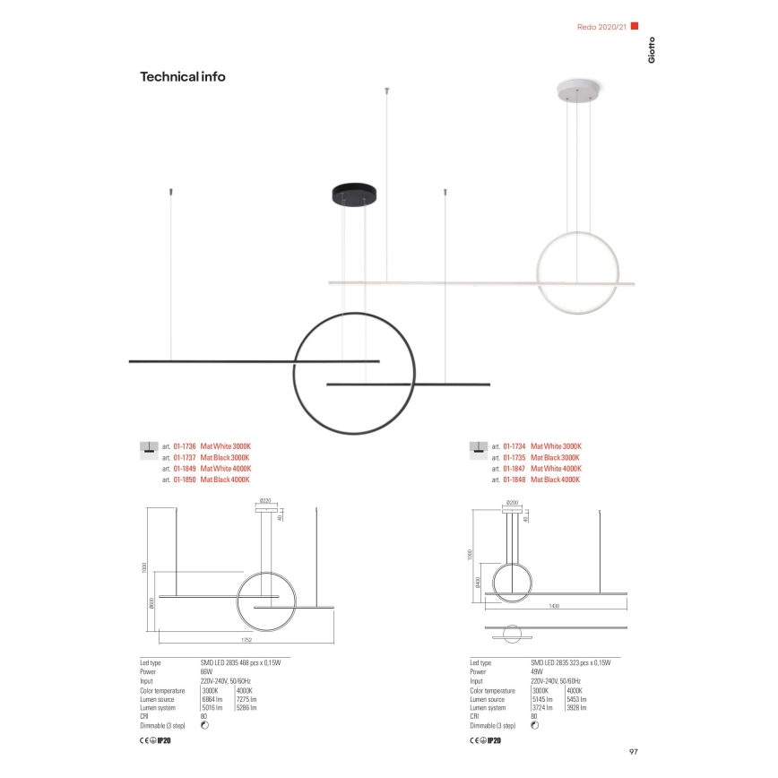 Redo 01-1737 - Ρυθμιζόμενο LED φωτιστικό οροφής με καλώδιο GIOTTO LED/56W/230V μαύρο