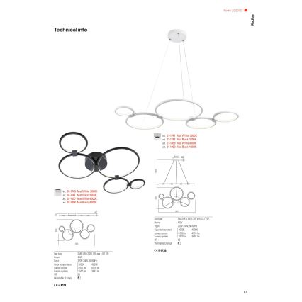 Redo 01-1742 - Πολύφωτο LED σε σχοινί RADIUS LED/45W/230V