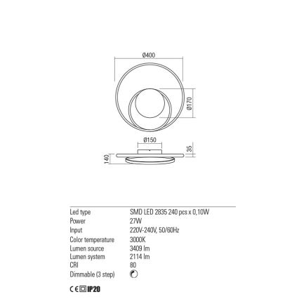 Redo 01-1789 - Επιτοίχιο φωτιστικό dimming LED TORSION LED/27W/230V λευκό