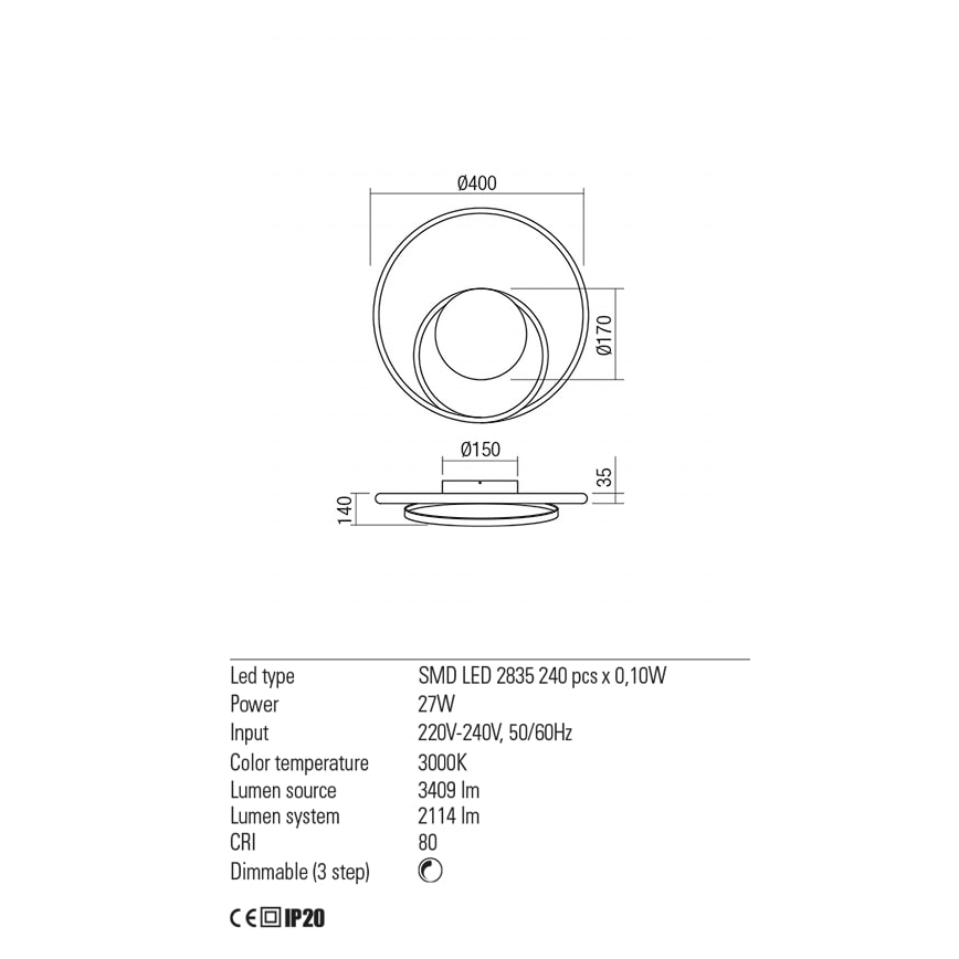 Redo 01-1790 - Επιτοίχιο φωτιστικό dimming LED TORSION LED/27W/230V μπρονζέ