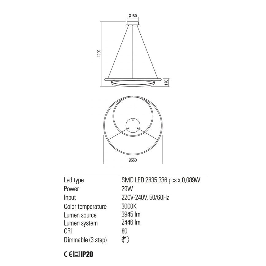 Redo 01-1793 - Led Dimmable κρεμαστό φωτιστικό οροφής TORSION LED/29W/230V διάμετρος 55 cm λευκό