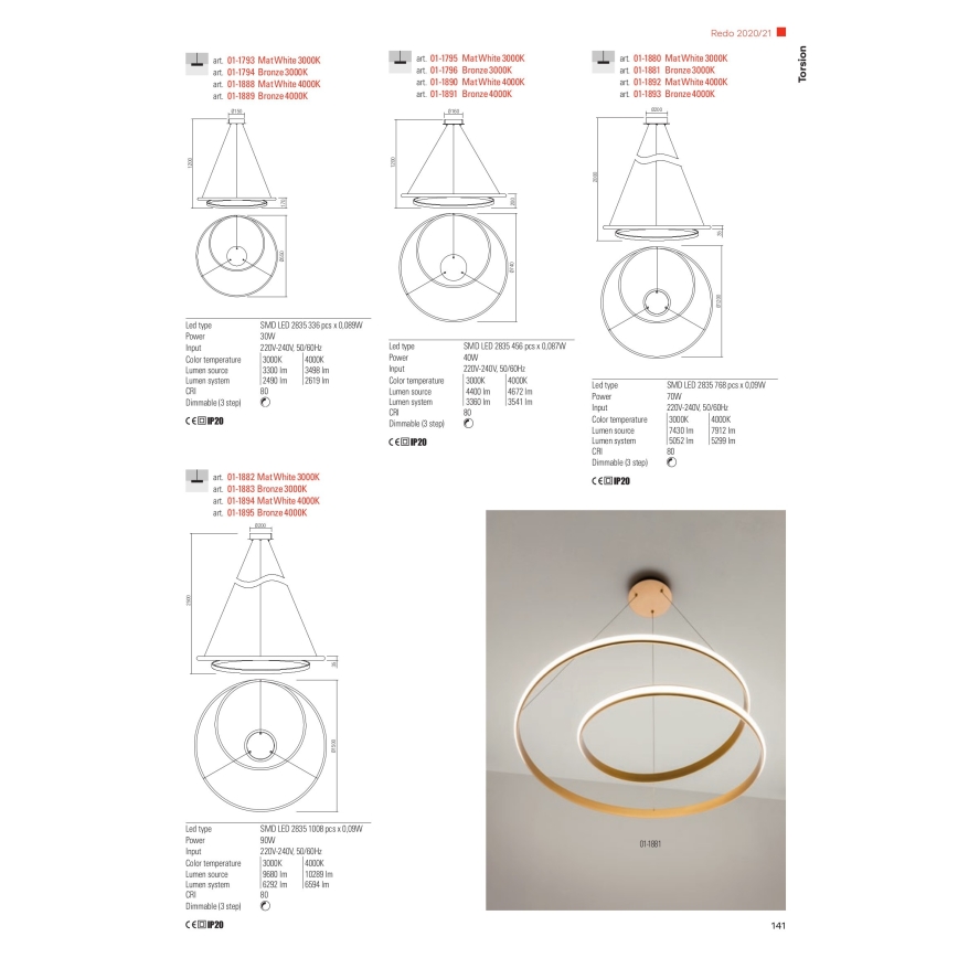 Redo 01-1796 - Πολύφωτο LED σε σχοινί TORSION LED/40W/230V
