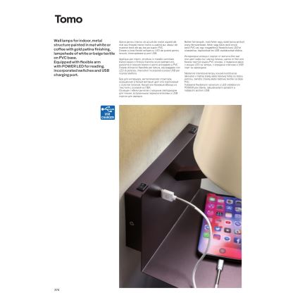 Redo 01-1807 - LED επιτοίχιο φωτιστικό TOMO με ευλύγιστο φωτιστικό ανάγνωσης 1xE27/42W/230V + LED/3W/230V λευκό