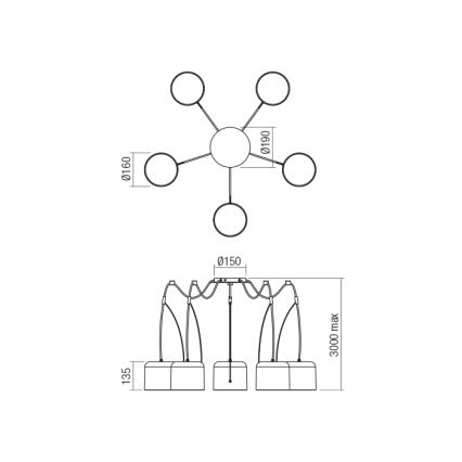 Redo 01-1827 - Κρεμαστό φωτιστικό οροφής DODO 5xE27/15W/230V spider λευκό