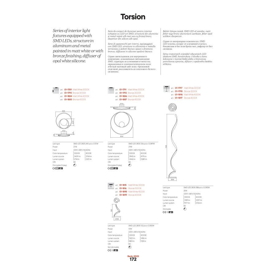 Redo 01-1887 - LED ρυθμιζόμενο φωτιστικό οροφής TORSION LED/29W/230V Ø 55 cm μπρονζέ