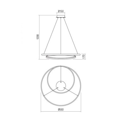 Redo 01-1889 - LED ρυθμιζόμενο κρεμαστό φωτιστικό με καλώδιο TORSION LED/29W/230V Ø 55 cm μπρονζέ