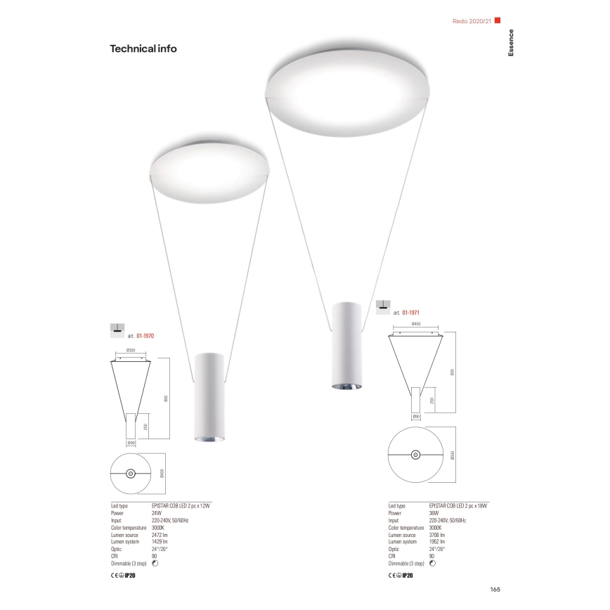 Redo 01-1970 - Led Dimmable κρεμαστό φωτιστικό οροφής ESSENCE LED/24W/230V CRI 90 3000K λευκό