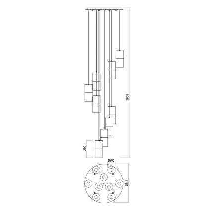 Redo 01-2027 - Πολύφωτο με συρματόσχοινο IWI 9xE27/42W/230V μαύρο