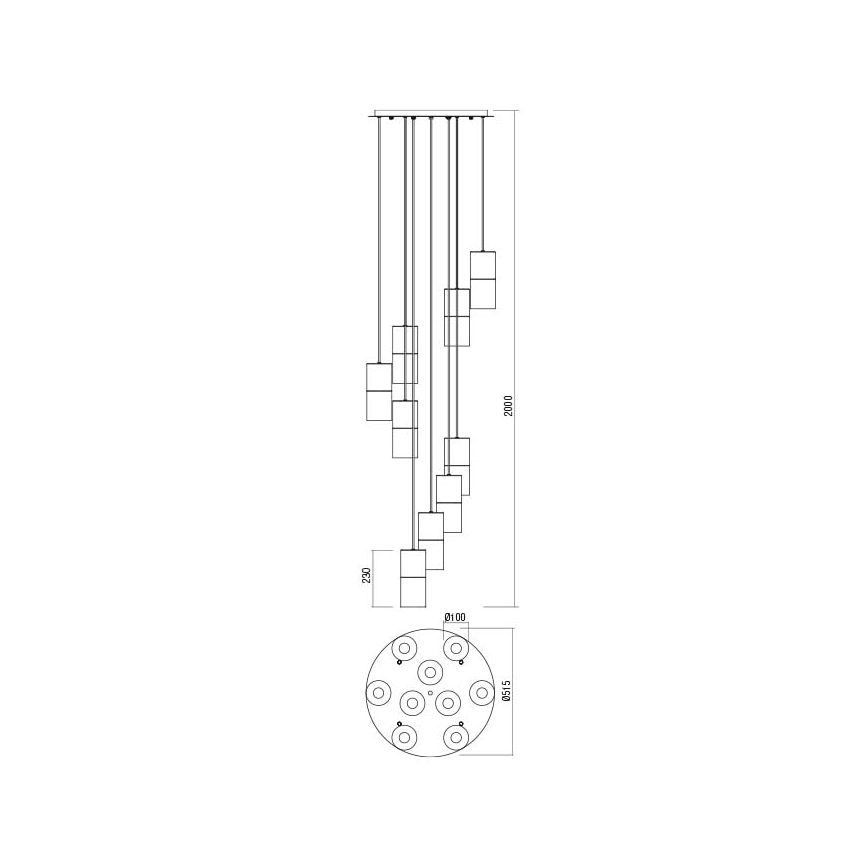 Redo 01-2027 - Πολύφωτο με συρματόσχοινο IWI 9xE27/42W/230V μαύρο