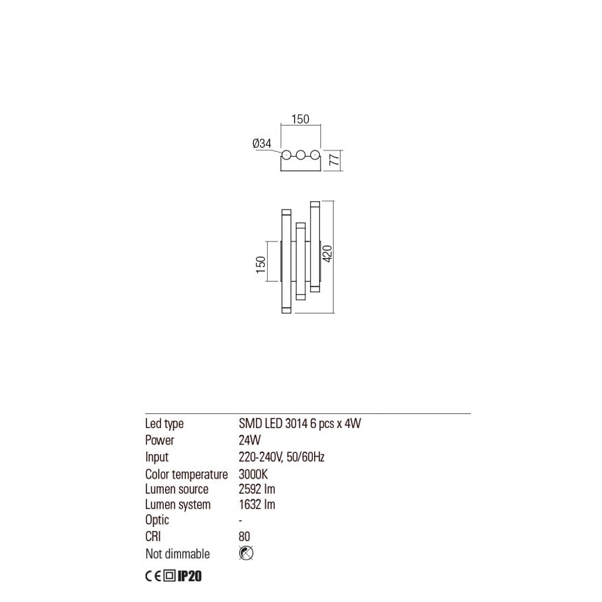 Redo 01-2038 - Φωτιστικό τοίχου LED MADISON 6xLED/4W/230V μαύρο