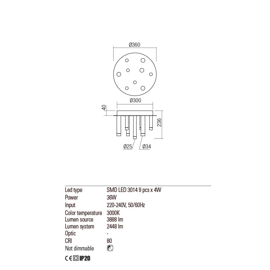 Redo 01-2039 - Φωτιστικό οροφής LED MADISON 9xLED/4W/230V χρυσαφί