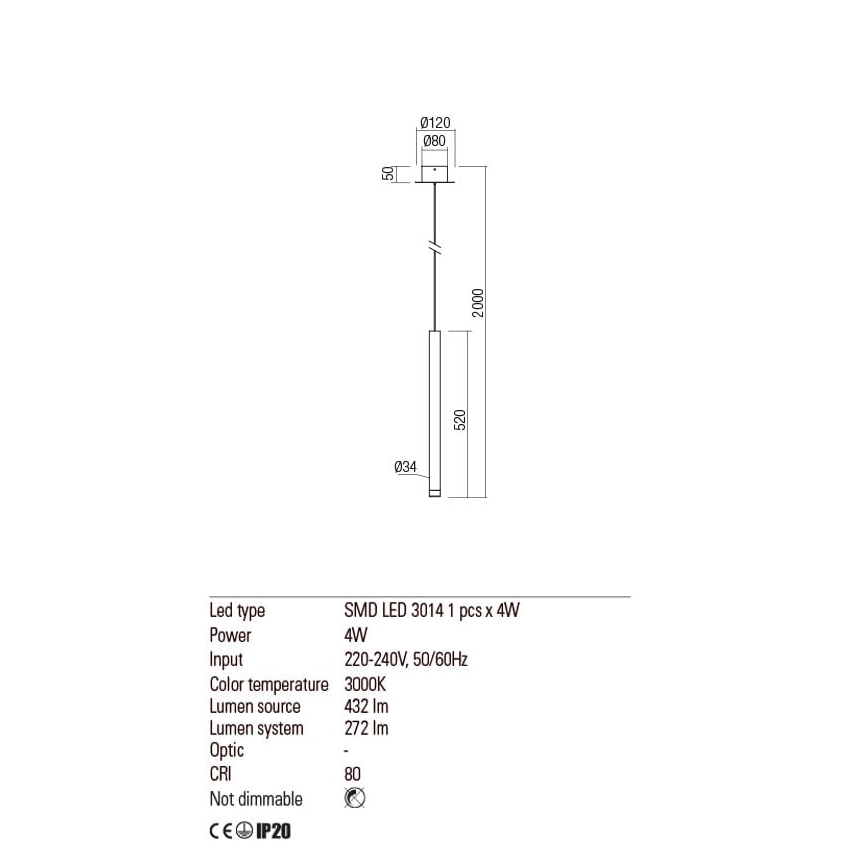 Redo 01-2044 - Πολύφωτο LED με συρματόσχοινο MADISON LED/4W/230V χαλκός