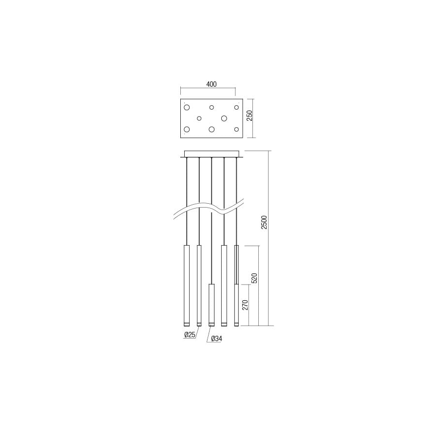 Redo 01-2049 - Πολύφωτο LED με συρματόσχοινο MADISON 8xLED/4W/230V γυαλιστερό χρώμιο/μαύρο/χαλκός