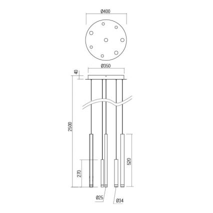 Redo 01-2050 - Πολύφωτο LED με συρματόσχοινο MADISON 8xLED/4W/230V χρυσαφί