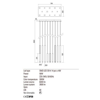 Redo 01-2054 - Κρεμαστό φωτιστικό οροφής LED MADISON 14xLED/4W/230V χρυσαφί