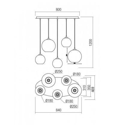 Redo 01-2080 - Κρεμαστό φωτιστικό οροφής BOWL 5xE27/42W/230V χαλκός