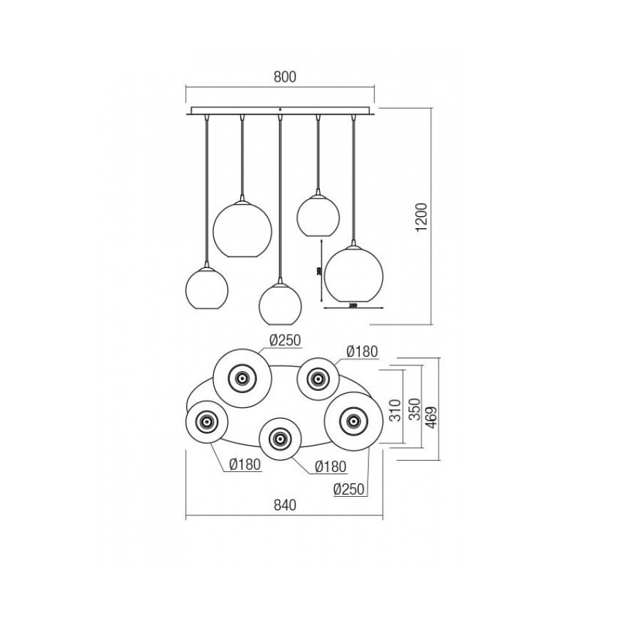 Redo 01-2080 - Κρεμαστό φωτιστικό οροφής BOWL 5xE27/42W/230V χαλκός