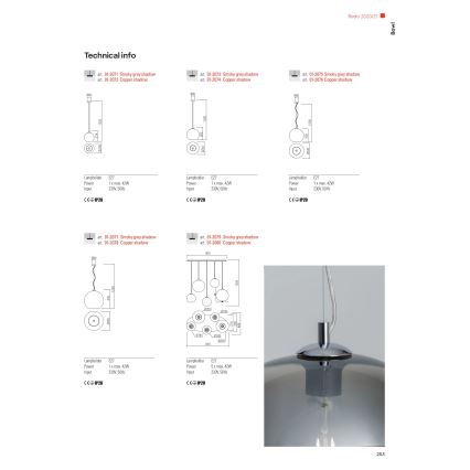 Redo 01-2080 - Κρεμαστό φωτιστικό οροφής BOWL 5xE27/42W/230V χαλκός