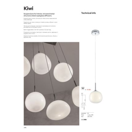 Redo 01-2081 - Κρεμαστό φωτιστικό με καλώδιο KIWI, 1xG9/40W/230V, Ø 12 εκ., γυαλιστερό χρώμιο/λευκό