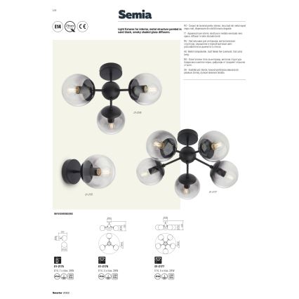 Redo 01-2176 - Φωτιστικό οροφής σε ράβδο SEMIA 3xE14/28W/230V μαύρο/καπνιστό