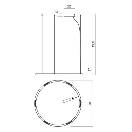 Redo 01-2207 -  Κρεμαστό φωτιστικό οροφής LED UNION LED/50W/230V CRI 90 3000K διάμετρος 90 cm μαύρο
