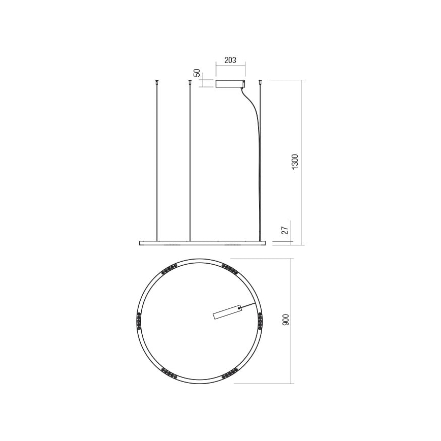 Redo 01-2207 -  Κρεμαστό φωτιστικό οροφής LED UNION LED/50W/230V CRI 90 3000K διάμετρος 90 cm μαύρο