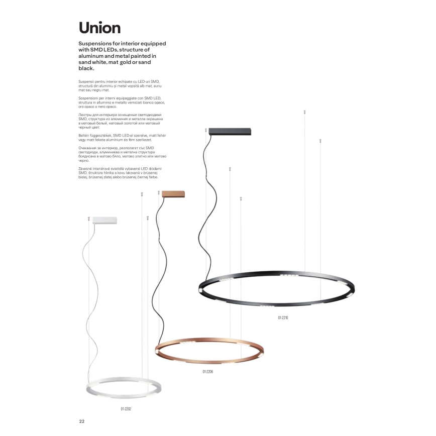 Redo 01-2208 -  Κρεμαστό φωτιστικό οροφής LED UNION LED/68W/230V CRI 90 3000K διάμετρος 120 cm λευκό