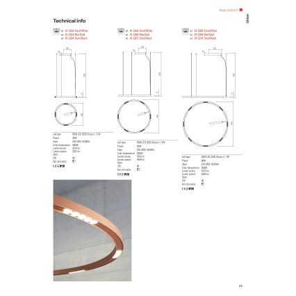 Redo 01-2209 -  Κρεμαστό φωτιστικό οροφής LED UNION LED/68W/230V CRI 90 3000K διάμετρος 120 cm χρυσαφί