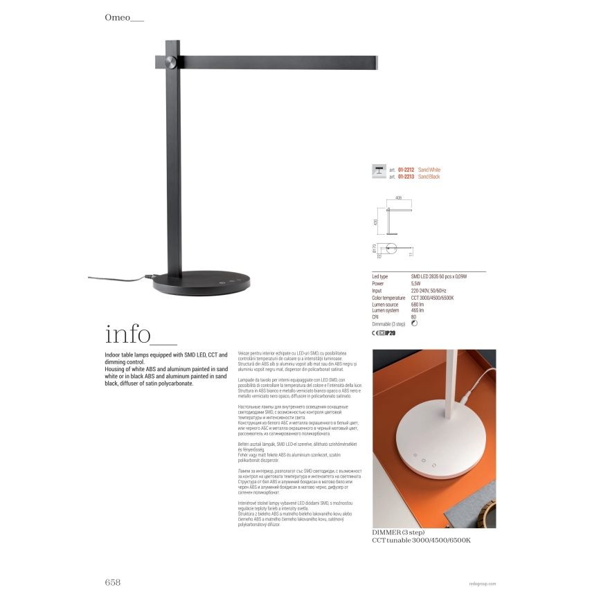 Redo 01-2212 - Επιτραπέζια λάμπα αφής dimming LED OMEO LED/5,5W/230V 3000/4500/6500K λευκό