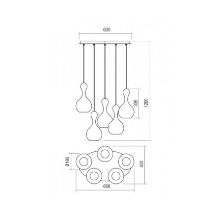 Redo 01-2263 - Κρεμαστό φωτιστικό οροφής LOB 5xE27/42W/230V χάλκινο