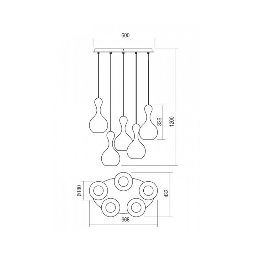 Redo 01-2263 - Κρεμαστό φωτιστικό οροφής LOB 5xE27/42W/230V χάλκινο