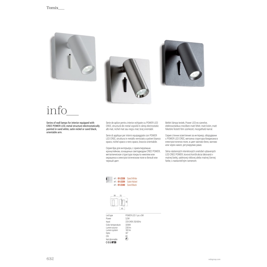 Redo 01-2340 - Φωτιστικό σποτ τοίχου LED TOMIX LED/3,2W/230V μαύρο