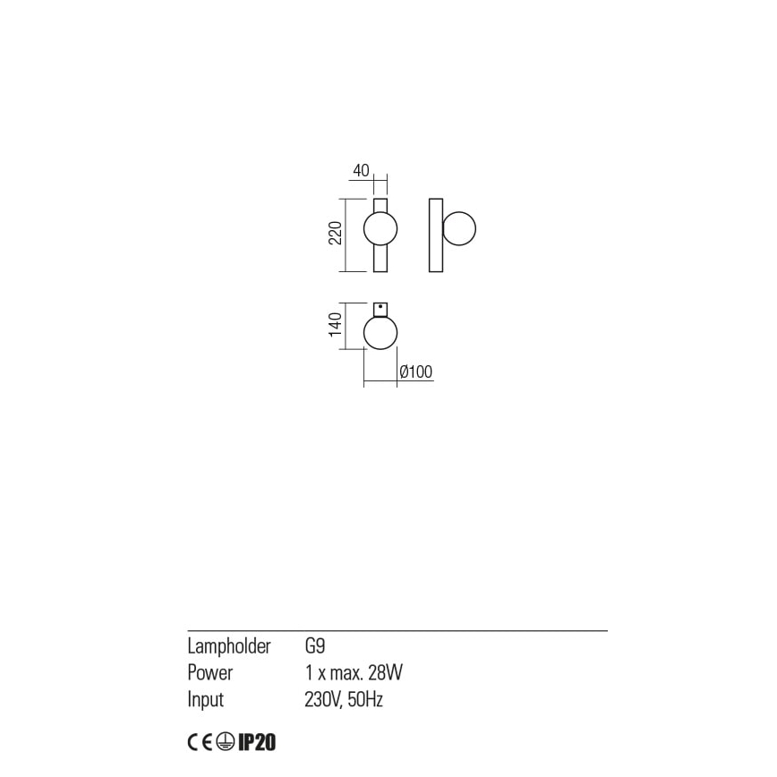 Redo 01-2372 - Φωτιστικό τοίχου GOJI 1xG9/28W/230V χρυσαφί