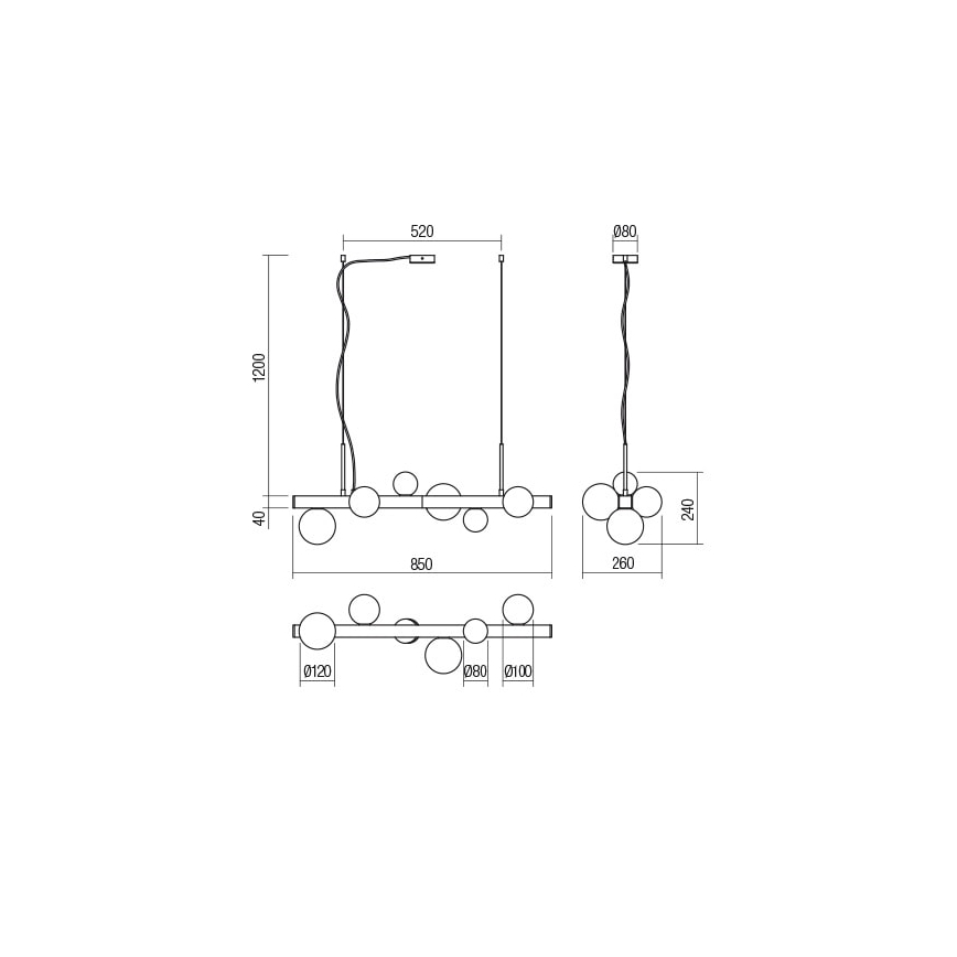 Redo 01-2374 - Πολύφωτο με συρματόσχοινο GOJI 6xG9/28W/230V χρυσαφί