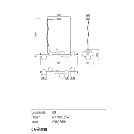 Redo 01-2374 - Πολύφωτο με συρματόσχοινο GOJI 6xG9/28W/230V χρυσαφί